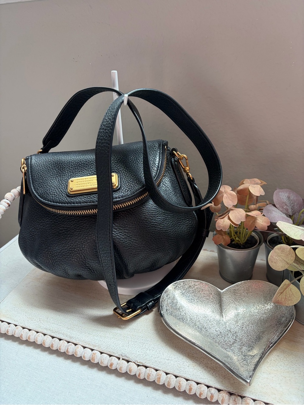 Marc by Marc Jacobs 
Black Leather Crossbody Bag with Gold Hardware - Women Bags
